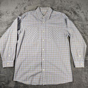 Carhartt Mens Large Blue Tan Plaid Button Down Shirt Diagonal Pockets Cotton